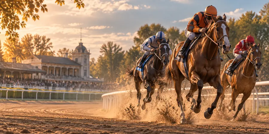 Ilustración editorial de una carrera de caballos, no fotografía del hipódromo local