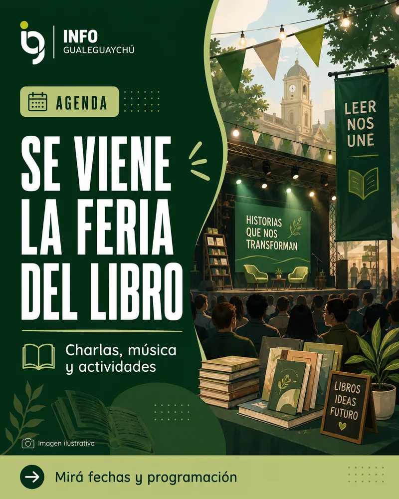 Ilustración editorial sobre la Feria del Libro de Gualeguaychú.